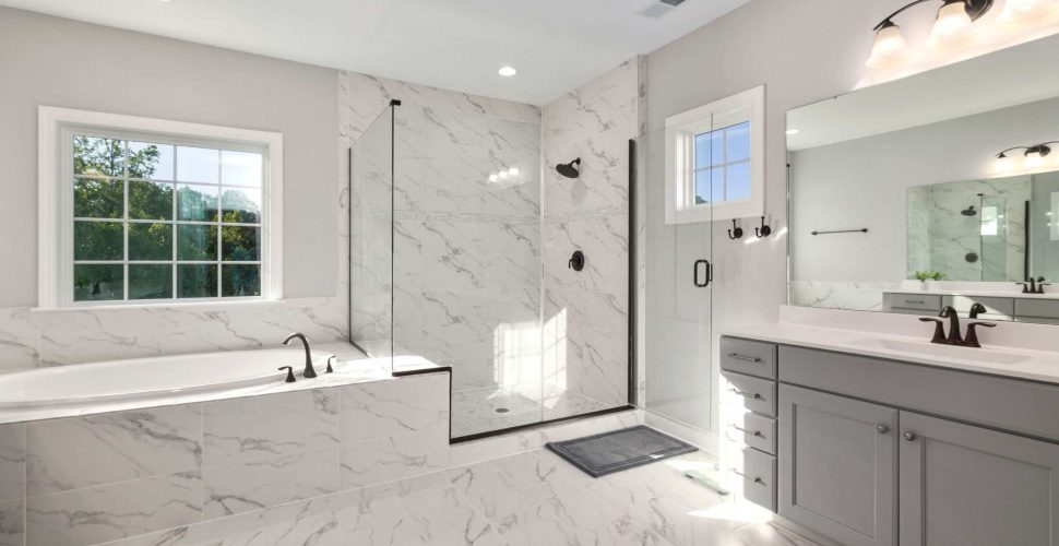 Luxury bathroom with freestanding tub and modern design (1)